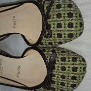 Christian Louboutin Green And Brown Tweed Ballet Flats Red Bottom SIZE 38